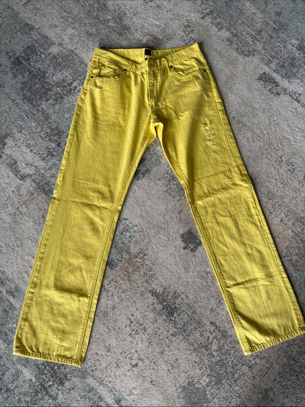 Akademiks Men's Y2K Vintage Distressed Yellow Straight Jeans, Size 36 x 34